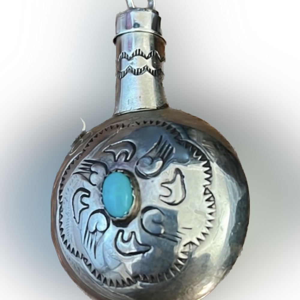 Ssilver Turquoise Native American Bear Flask